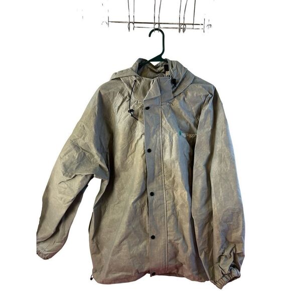 Frogg Toggs green rain jacket hooded large L 100 polypropylene packable ultralig - Picture 1 of 8
